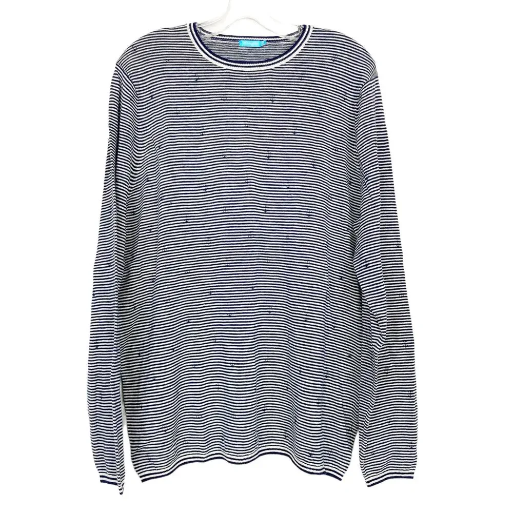 J. McLaughlin Striped Anchor Print Linen Blend Sweater Sz XL